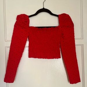 Cropped puff sleeve lace ruched top Topshop petite XS